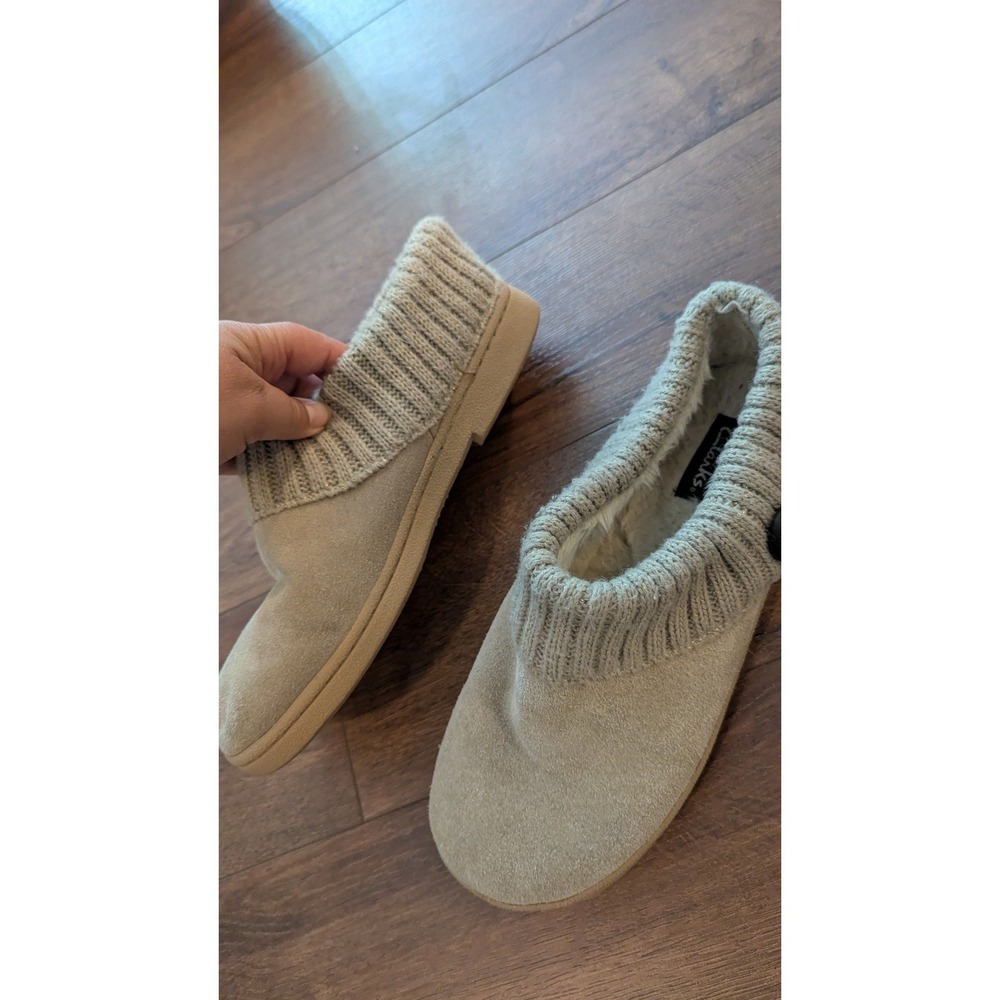 Clarks Womens Tan Suede Knit Collar Faux Fur Lined Slipper Booties Size 10M - Picture 5 of 6